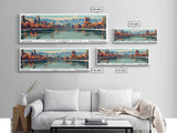 Salt Lake City Utah Panoramic Wall Art, Mid Century Modern Framed Canvas Print, Retro Pop Art Cityscape, Travel Poster, Living Room Decor