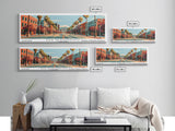 San Bernardino California Panoramic Painting, Mid Century Modern Framed Canvas Print, Retro Pop Art Travel Poster, Cityscape, Home Decor, Office Wall Art