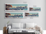 San Francisco California Panoramic Wall Art, Mid Century Modern Framed Canvas Print, Retro Pop Art Cityscape, Travel Poster, Living Room Decor