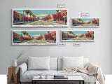 Santa Ana California Panoramic Wall Art, Mid Century Modern Framed Canvas Print, Retro Pop Art Cityscape, Travel Poster, Living Room Decor