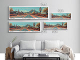 Scottsdale Arizona Panoramic Wall Art, Mid Century Modern Framed Canvas Print, Retro Pop Art Cityscape, Travel Poster, Living Room Decor