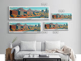 Tempe Arizona Panoramic Painting, Mid Century Modern Framed Canvas Print, Retro Pop Art Travel Poster, Cityscape, Home Decor, Office Wall Art