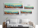 Tucson Arizona Panoramic Painting, Mid Century Modern Framed Canvas Print, Retro Pop Art Travel Poster, Cityscape, Home Decor, Office Wall Art