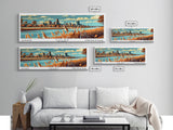 Tulsa Oklahoma Panoramic Wall Art, Mid Century Modern Framed Canvas Print, Retro Pop Art Travel Poster, Cityscape Decor, Office Wall Art