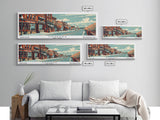 Yonkers New York Panoramic Wall Art, Mid Century Modern Framed Canvas Print, Retro Pop Art Travel Poster, Cityscape Decor, Office Wall Art