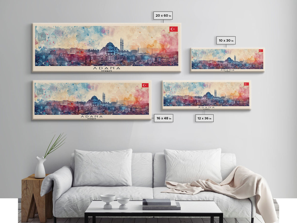 Adana Turkey Travel Art, City Art, Framed Canvas Print or Metal Wall Art, Europe Travel Poster, Panoramic Wall Art, Extra Wide Wall Art