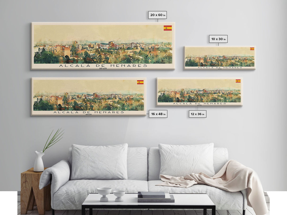 Alcalá Spain Travel Art, City Art, Framed Canvas Print or Metal Wall Art, Europe Travel Poster, Panoramic Wall Art, Extra Wide Wall Art