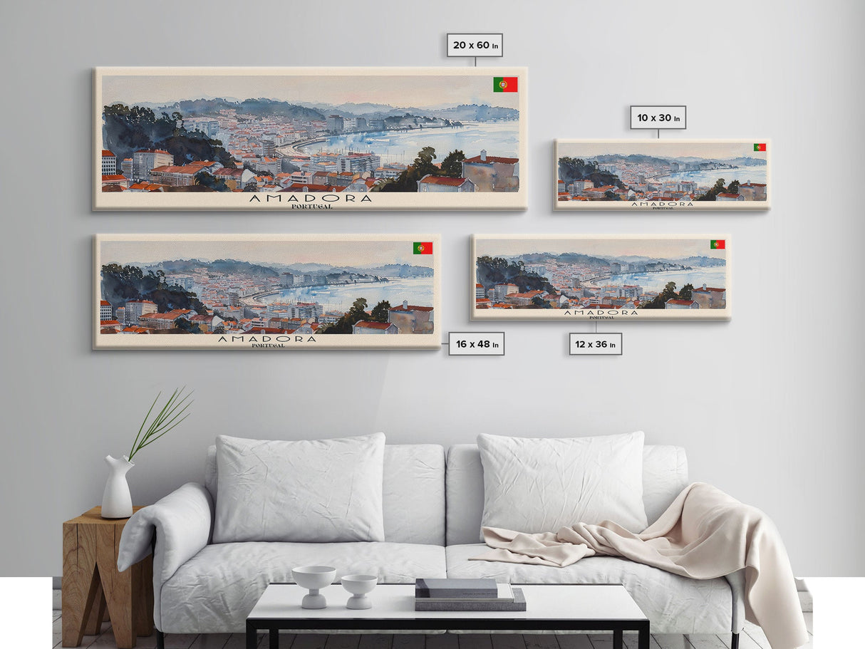 Amadora Portugal Travel Print Wall Art, Panoramic City Art, Travel Art, Wall Decor, Vacation Gift, Framed Canvas Print Or Metal Art