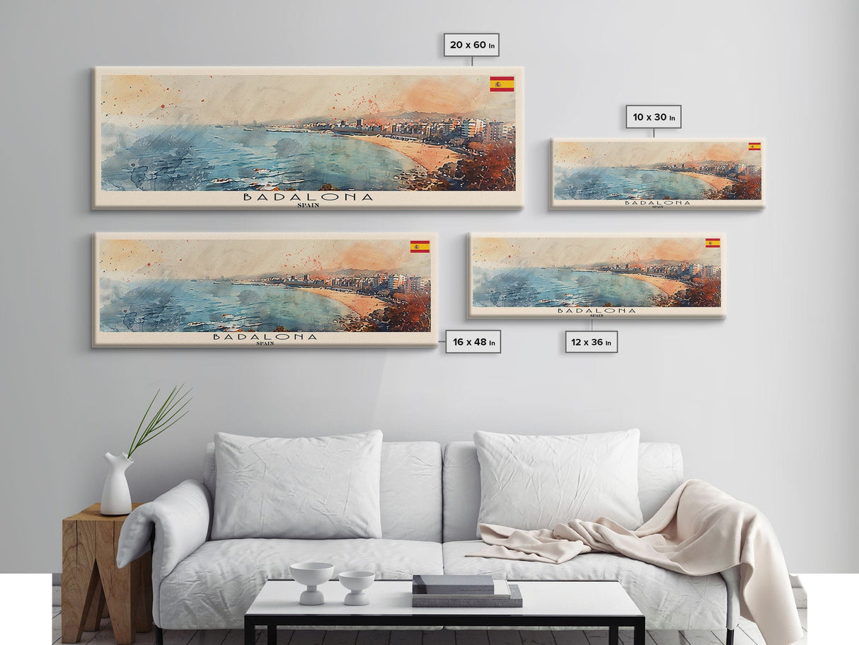 Badalona Spain Travel Print Wall Art, Panoramic City Art, Travel Art, Wall Decor, Vacation Gift, Framed Canvas Print Or Metal Art