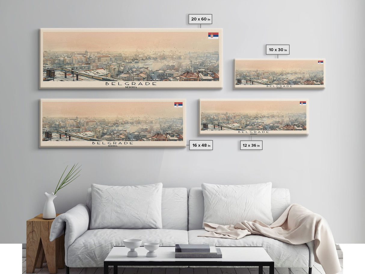 Belgrade Serbia Panoramic Travel Poster, Framed Canvas Print or Metal Wall Art, Travel Art, Home Decor, Panoramic Painting, Midcentury Art