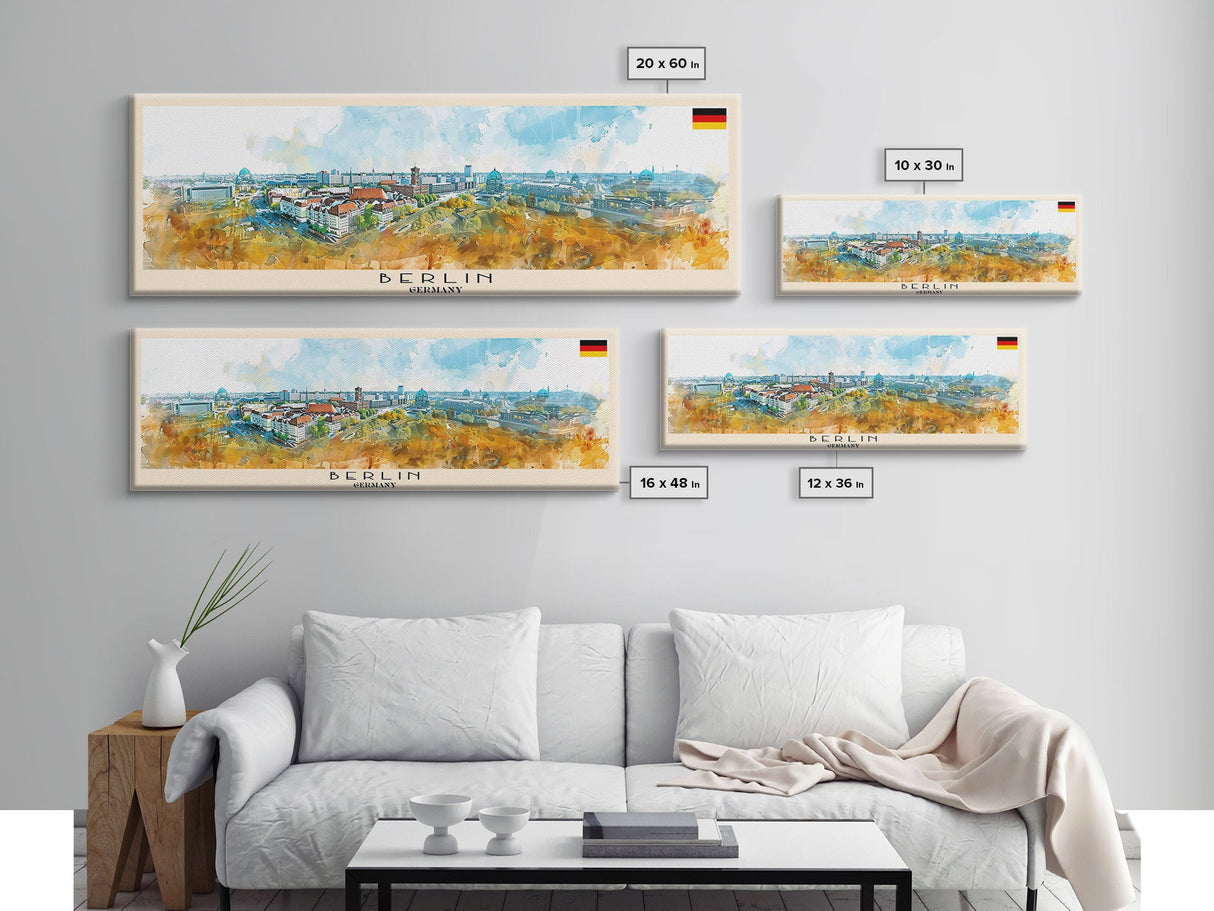 Berlin Germany Travel Print Wall Art, Panoramic City Art, Travel Art, Wall Decor, Vacation Gift, Framed Canvas Print Or Metal Art