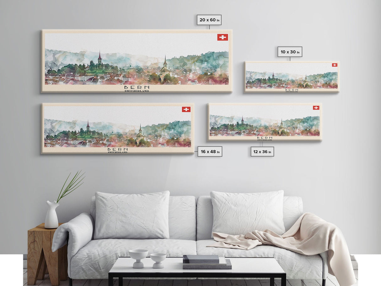 Bern Switzerland Travel Art, City Art, Framed Canvas Print or Metal Wall Art, Europe Travel Poster, Panoramic Wall Art, Extra Wide Wall Art