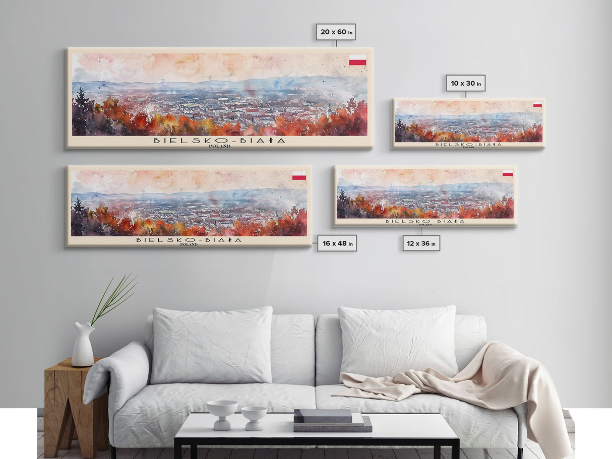 Bielsko Biala Poland Travel Art, City Art, Framed Canvas Print or Metal Wall Art, Europe Travel Poster, Panoramic Wall Art, Extra Wide Wall Art