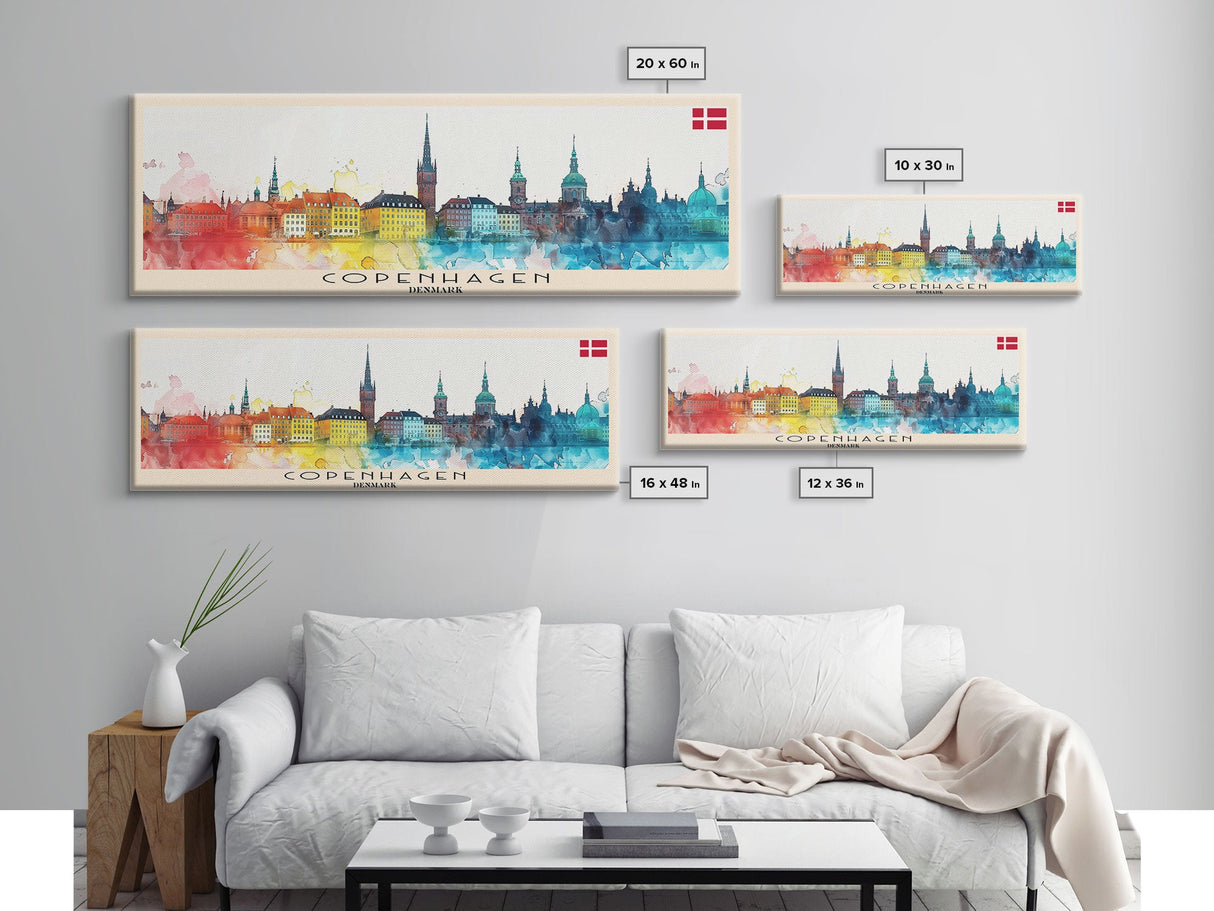 Copenhagen Denmark Travel Print Wall Art, Panoramic City Art, Travel Art, Wall Decor, Vacation Gift, Framed Canvas Print Or Metal Art