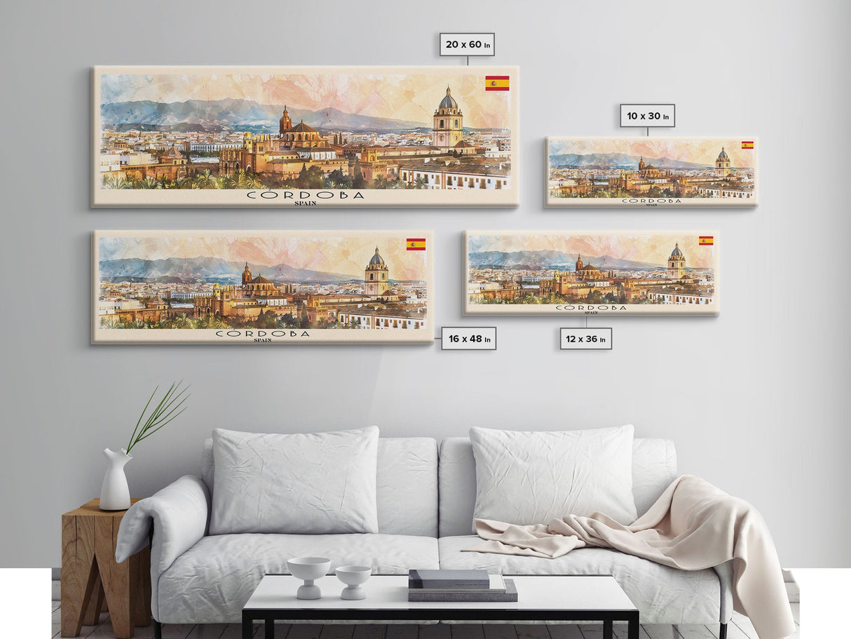 Cordoba Spain Travel Art, City Art, Framed Canvas Print or Metal Wall Art, Europe Travel Poster, Panoramic Wall Art, Extra Wide Wall Art