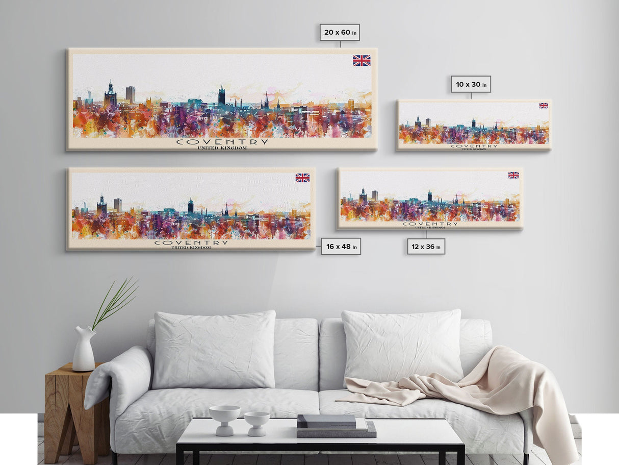 Coventry United Kingdom Wall Art, Panoramic Travel Poster, Panoramic Framed Canvas Print, City Wall Art, Wall Hanging Home Decor, Travel Art