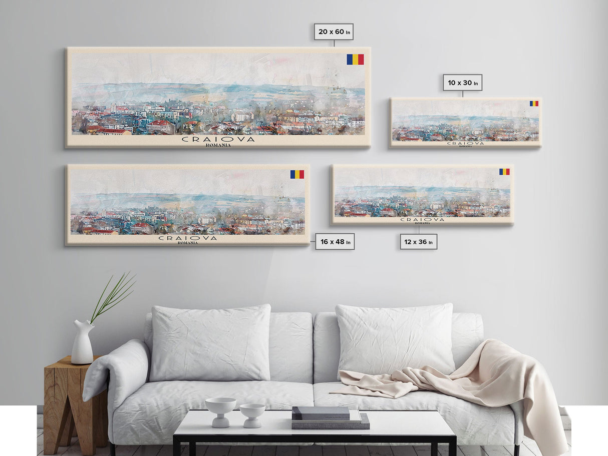 Craiova Romania Travel Print Wall Art, Panoramic City Art, Travel Art, Wall Decor, Vacation Gift, Framed Canvas Print Or Metal Art