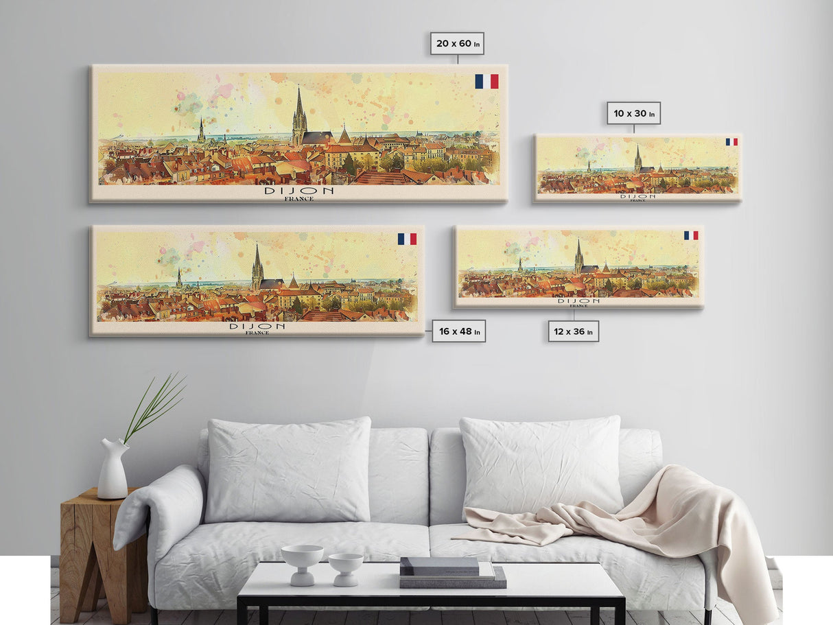 Dijon France Travel Art, City Art, Framed Canvas Print or Metal Wall Art, Europe Travel Poster, Panoramic Wall Art, Extra Wide Wall Art