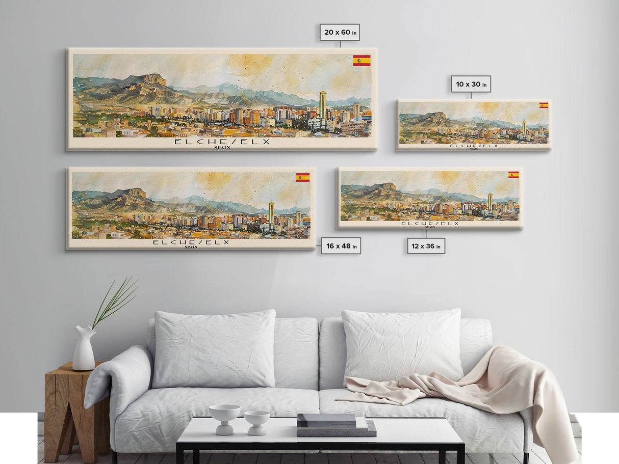 Elche Spain Travel Art, City Art, Framed Canvas Print or Metal Wall Art, Europe Travel Poster, Panoramic Wall Art, Extra Wide Wall Art