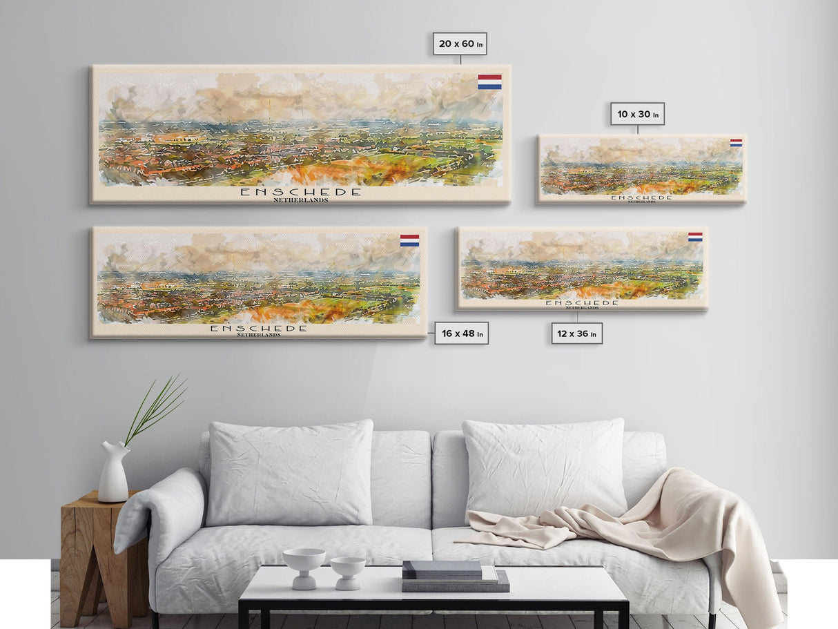 Enschede Netherlands Wall Art, Panoramic Travel Poster, Panoramic Framed Canvas Print, City Wall Art, Wall Hanging Home Decor, Travel Art