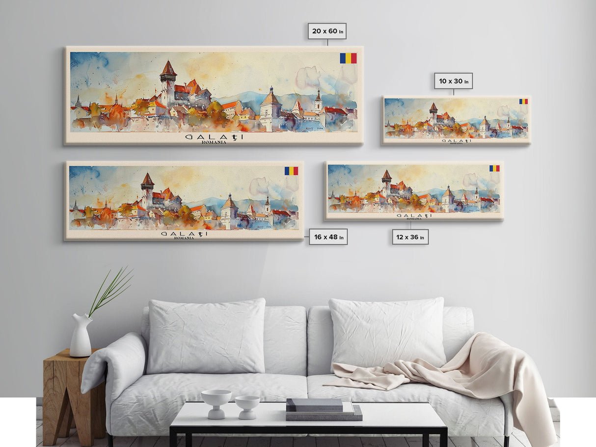 Galati Romania Travel Art, City Art, Framed Canvas Print or Metal Wall Art, Europe Travel Poster, Panoramic Wall Art, Extra Wide Wall Art