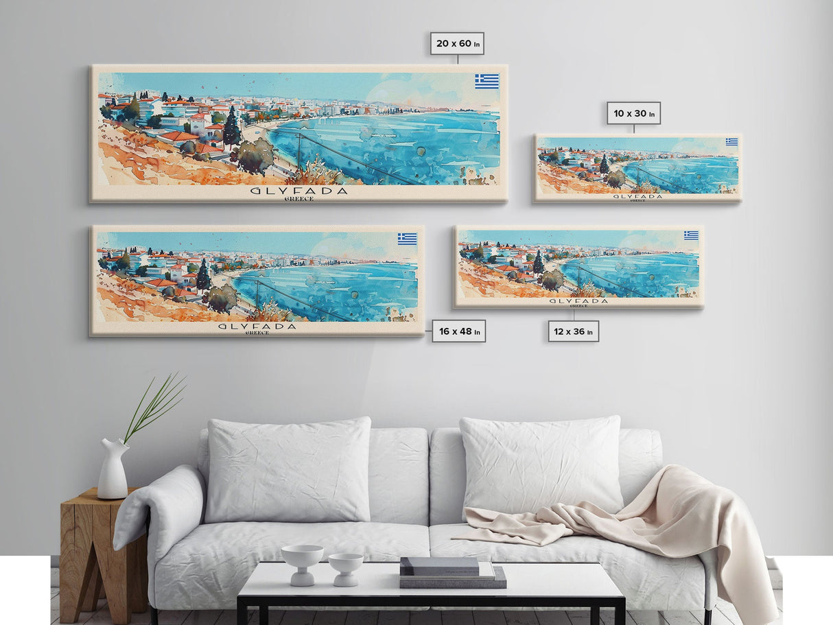 Glyfada Greece Wall Art, Panoramic Travel Poster, Panoramic Framed Canvas Print, City Wall Art, Wall Hanging Home Decor, Travel Art