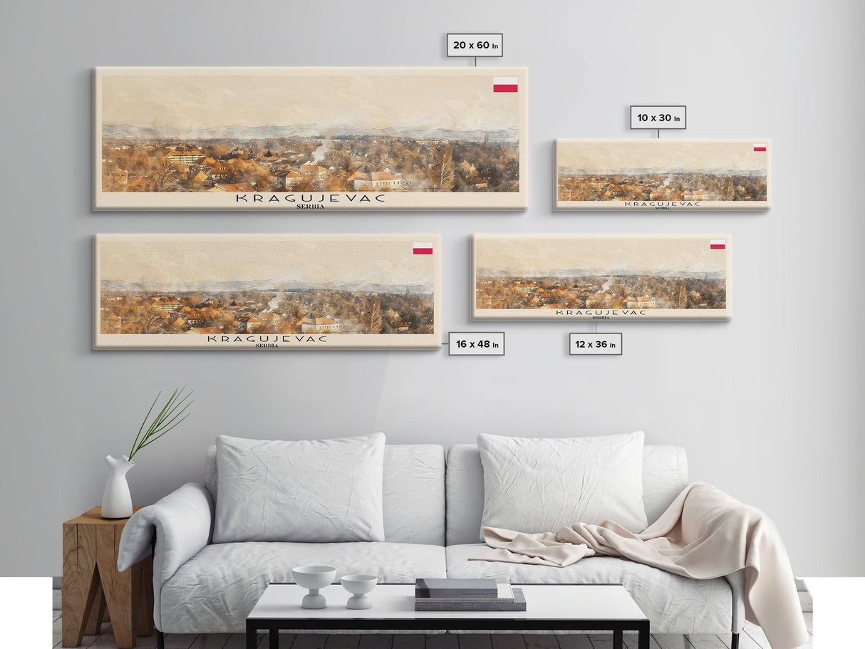 Kragujevac Serbia Travel Print Wall Art, Panoramic City Art, Travel Art, Wall Decor, Vacation Gift, Framed Canvas Print Or Metal Art