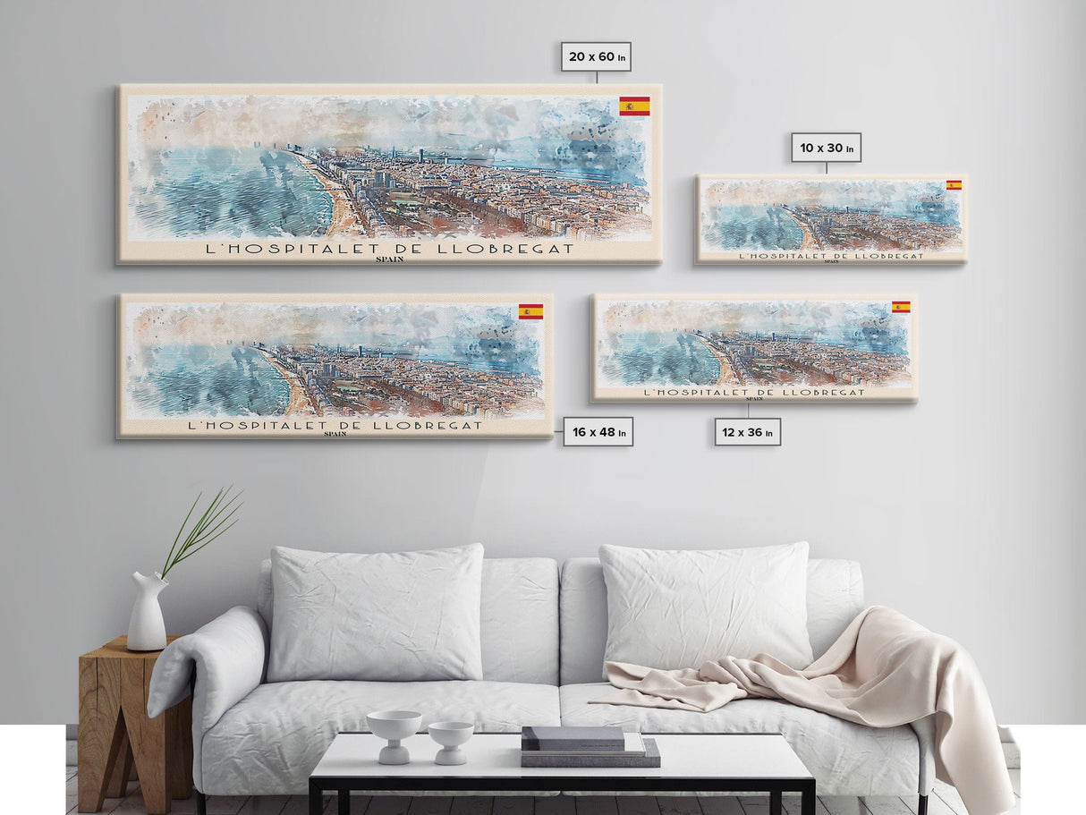 Le Hospitalet de Llobregat Spain Travel Print Wall Art, Panoramic City Art, Travel Art, Wall Decor, Vacation Gift, Framed Canvas Print Or Metal Art