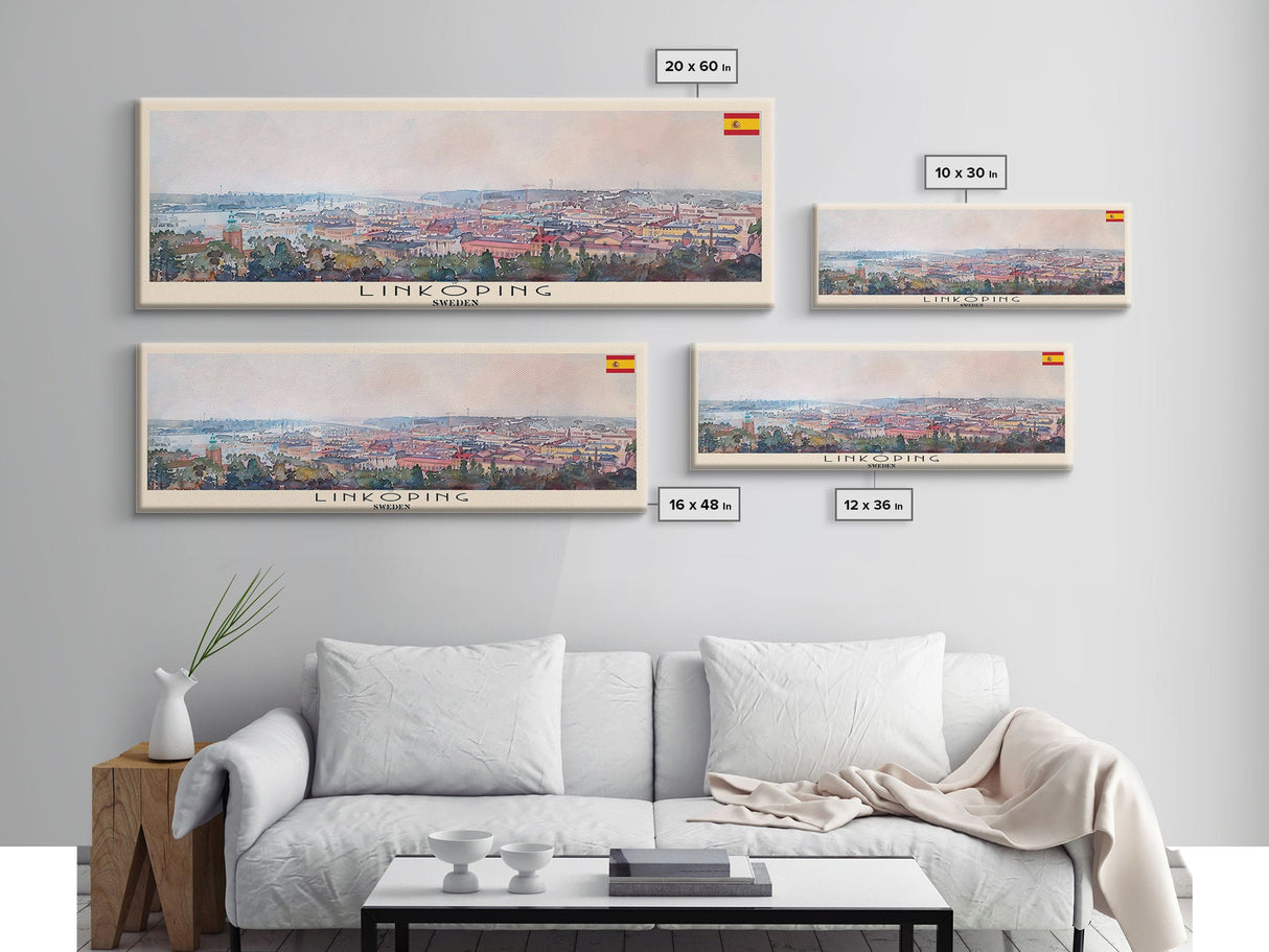 Linkoping Sweden Travel Art, City Art, Framed Canvas Print or Metal Wall Art, Europe Travel Poster, Panoramic Wall Art, Extra Wide Wall Art