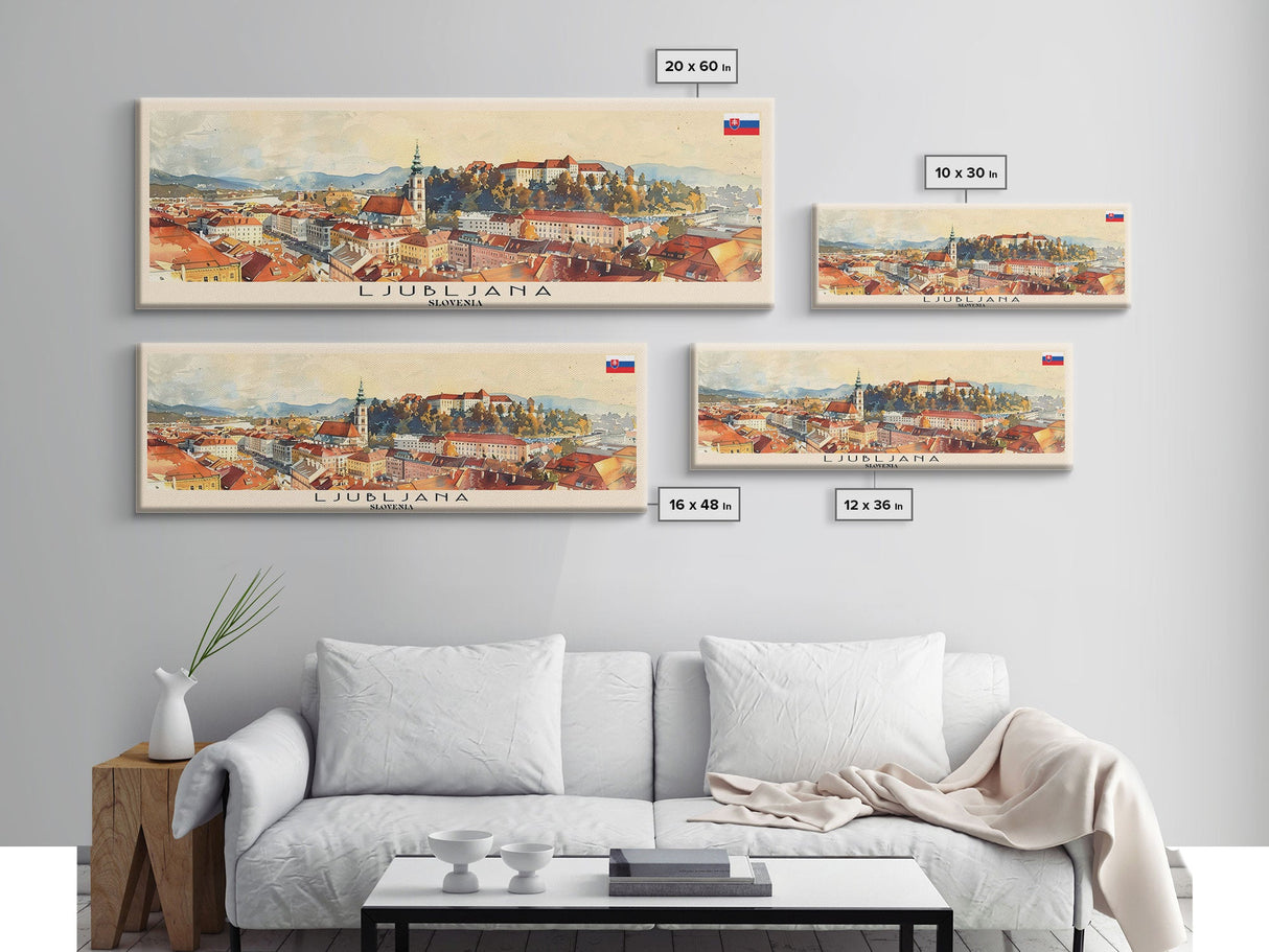 Ljubljana Slovenia Wall Art, Panoramic Travel Poster, Panoramic Framed Canvas Print, City Wall Art, Wall Hanging Home Decor, Travel Art