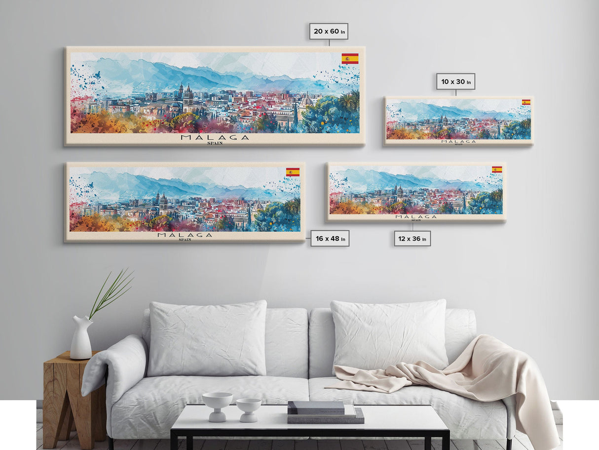 Malaga Spain Wall Art, Panoramic Travel Poster, Panoramic Framed Canvas Print, City Wall Art, Wall Hanging Home Decor, Travel Art