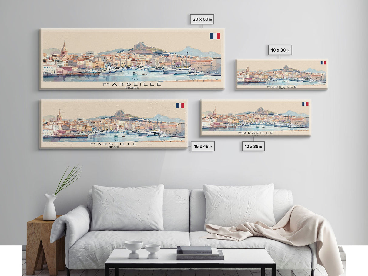 Marseille France Travel Print Wall Art, Panoramic City Art, Travel Art, Wall Decor, Vacation Gift, Framed Canvas Print Or Metal Art