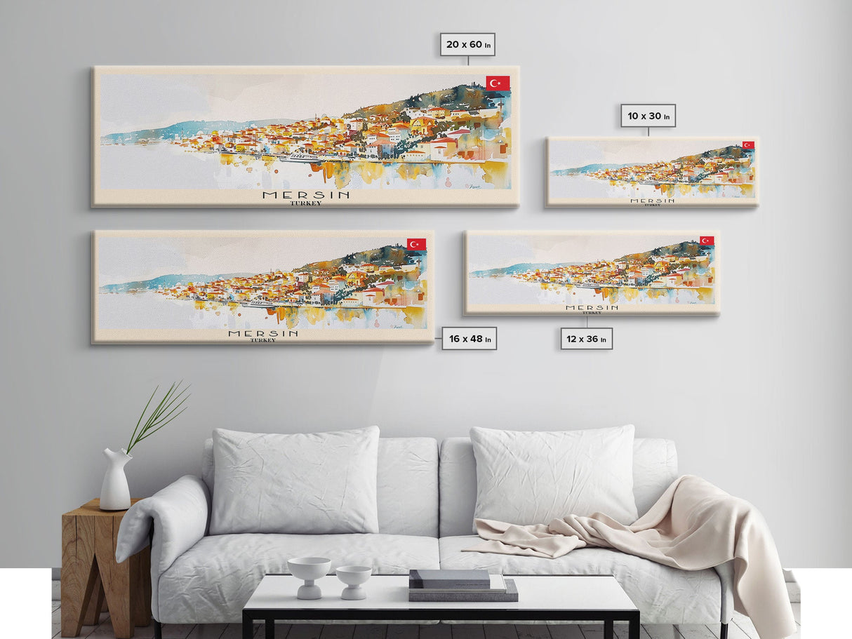 Mersin Turkey Wall Art, Panoramic Travel Poster, Panoramic Framed Canvas Print, City Wall Art, Wall Hanging Home Decor, Travel Art