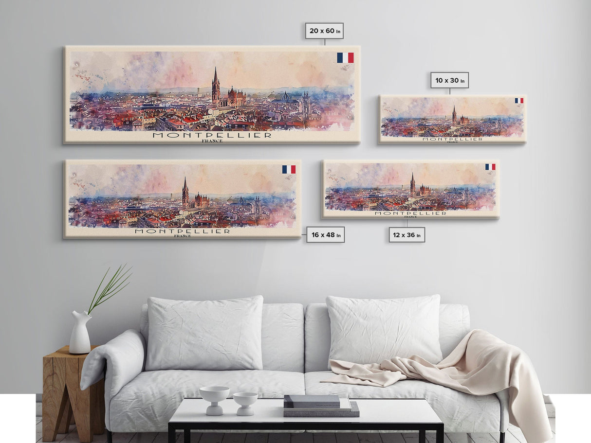 Montpellier France Wall Art, Panoramic Travel Poster, Panoramic Framed Canvas Print, City Wall Art, Wall Hanging Home Decor, Travel Art