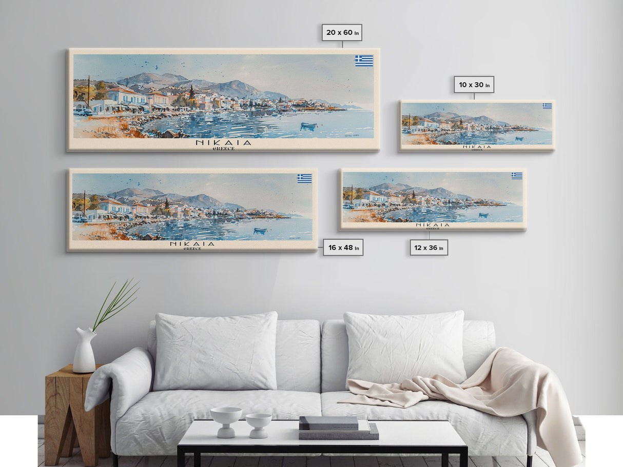 Nikaia Greece Wall Art, Panoramic Travel Poster, Panoramic Framed Canvas Print, City Wall Art, Wall Hanging Home Decor, Travel Art