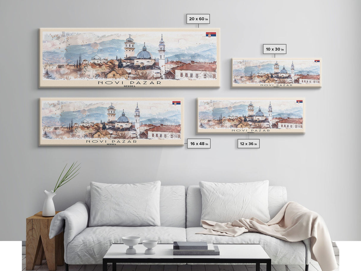 Novi Pazar Serbia Travel Print Wall Art, Panoramic City Art, Travel Art, Wall Decor, Vacation Gift, Framed Canvas Print Or Metal Art