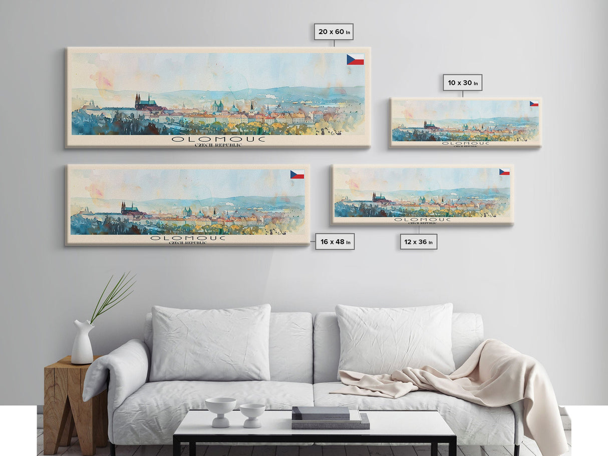 Olomouc Czech Republic Travel Art, City Art, Framed Canvas Print or Metal Wall Art, Europe Travel Poster, Panoramic Wall Art, Extra Wide Wall Art