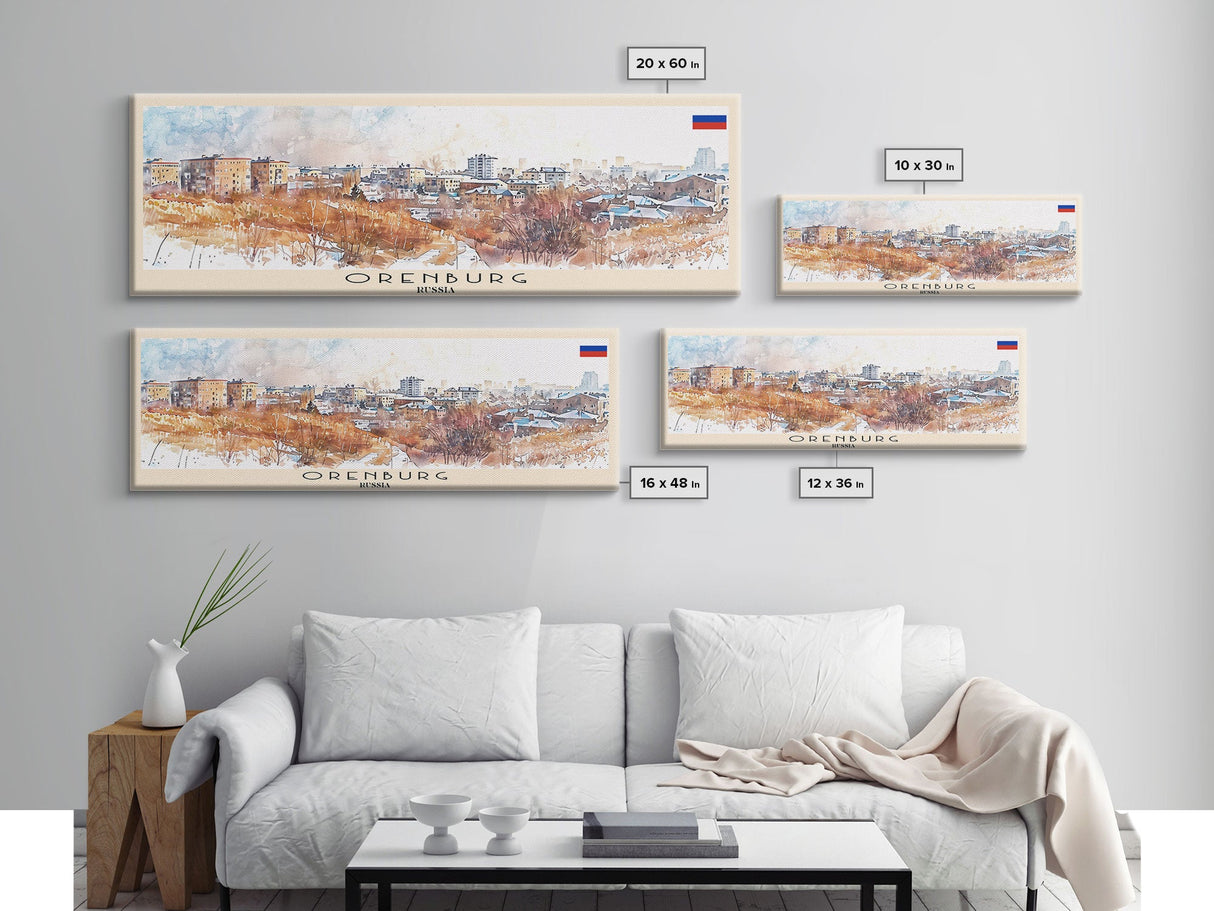 Orenburg Russia Panoramic Travel Poster, Framed Canvas Print or Metal Wall Art, Travel Art, Home Decor, Panoramic Painting, Midcentury Art