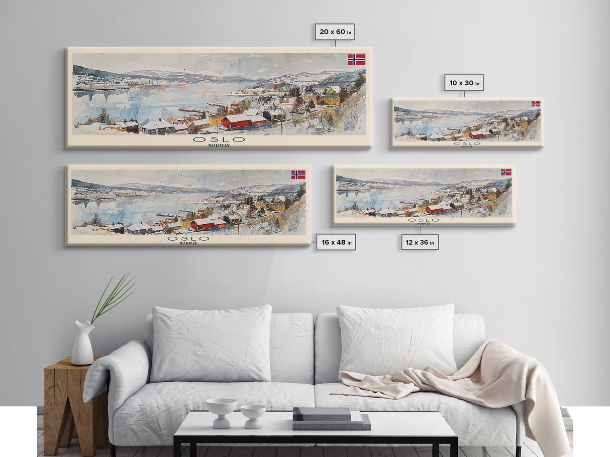 Oslo Norway Travel Art, City Art, Framed Canvas Print or Metal Wall Art, Europe Travel Poster, Panoramic Wall Art, Extra Wide Wall Art