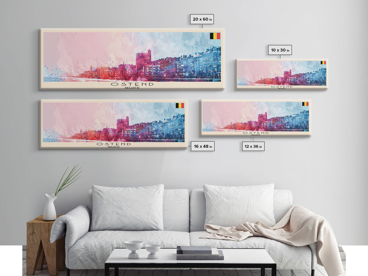 Ostend Belgium Panoramic Travel Poster, Framed Canvas Print or Metal Wall Art, Travel Art, Home Decor, Panoramic Painting, Midcentury Art