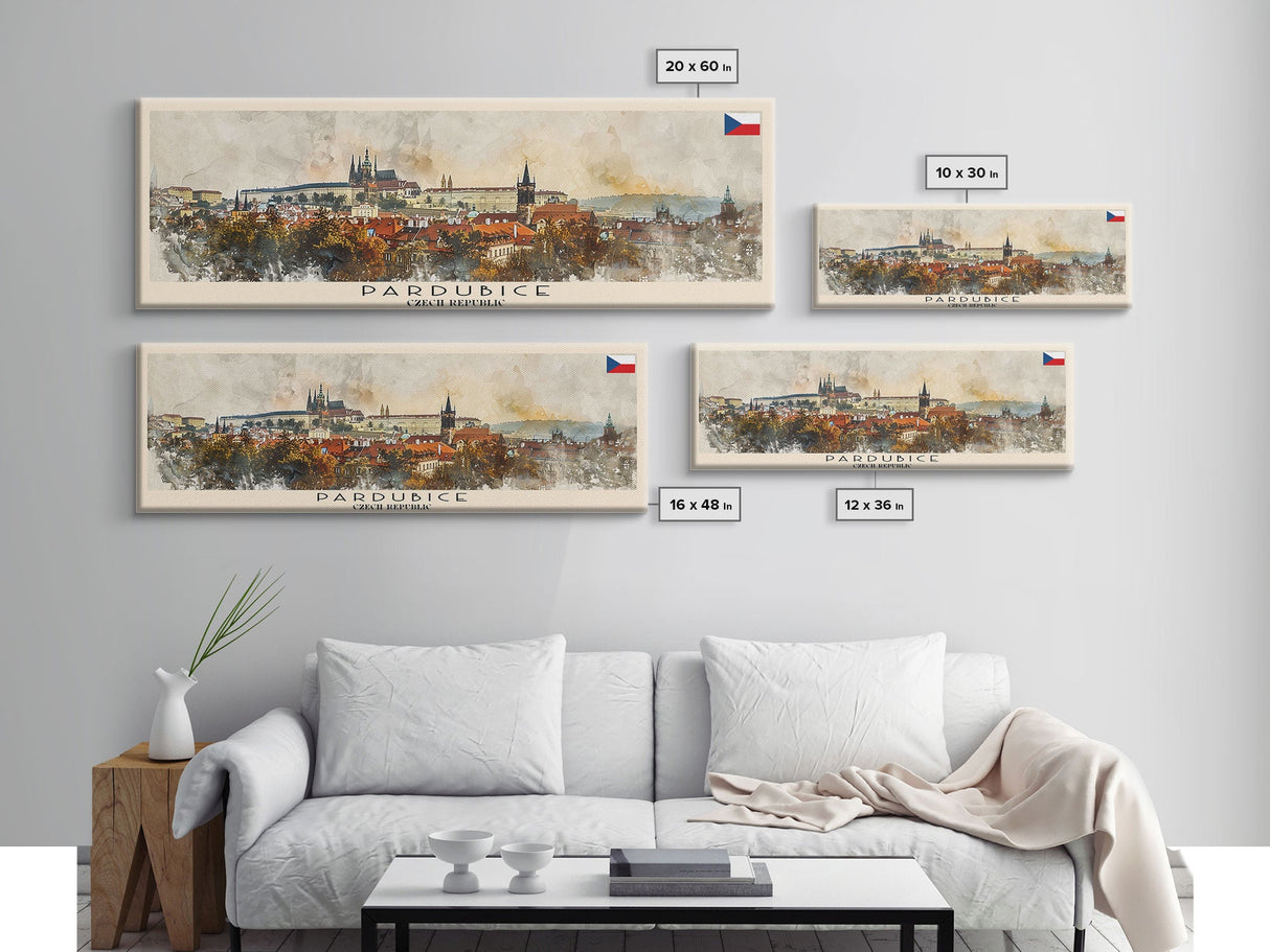 Pardubice Czech Republic Travel Art, City Art, Framed Canvas Print or Metal Wall Art, Europe Travel Poster, Panoramic Wall Art, Extra Wide Wall Art