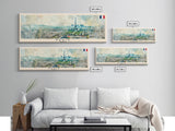 Paris France Panoramic Travel Poster, Framed Canvas Print or Metal Wall Art, Travel Art, Home Decor, Panoramic Painting, Midcentury Art