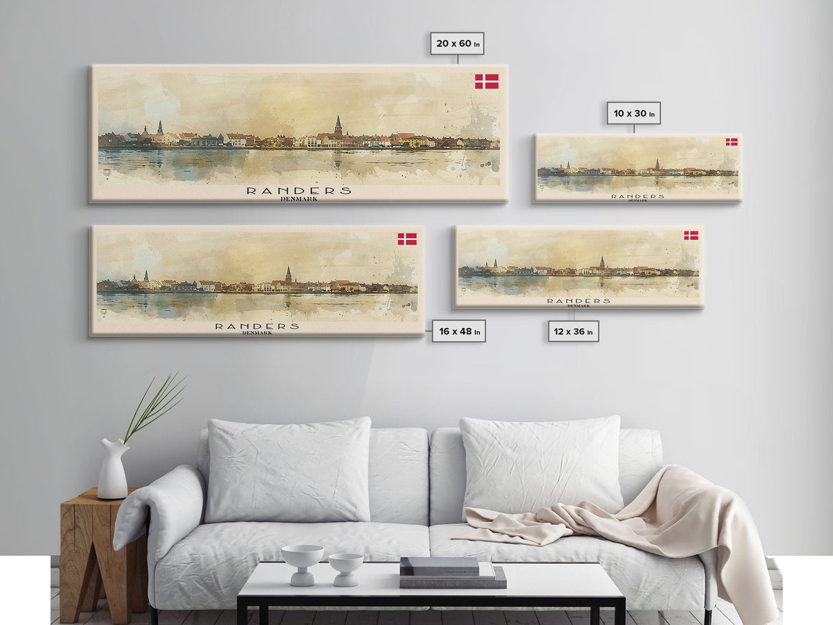 Randers Denmark Travel Art, City Art, Framed Canvas Print or Metal Wall Art, Europe Travel Poster, Panoramic Wall Art, Extra Wide Wall Art