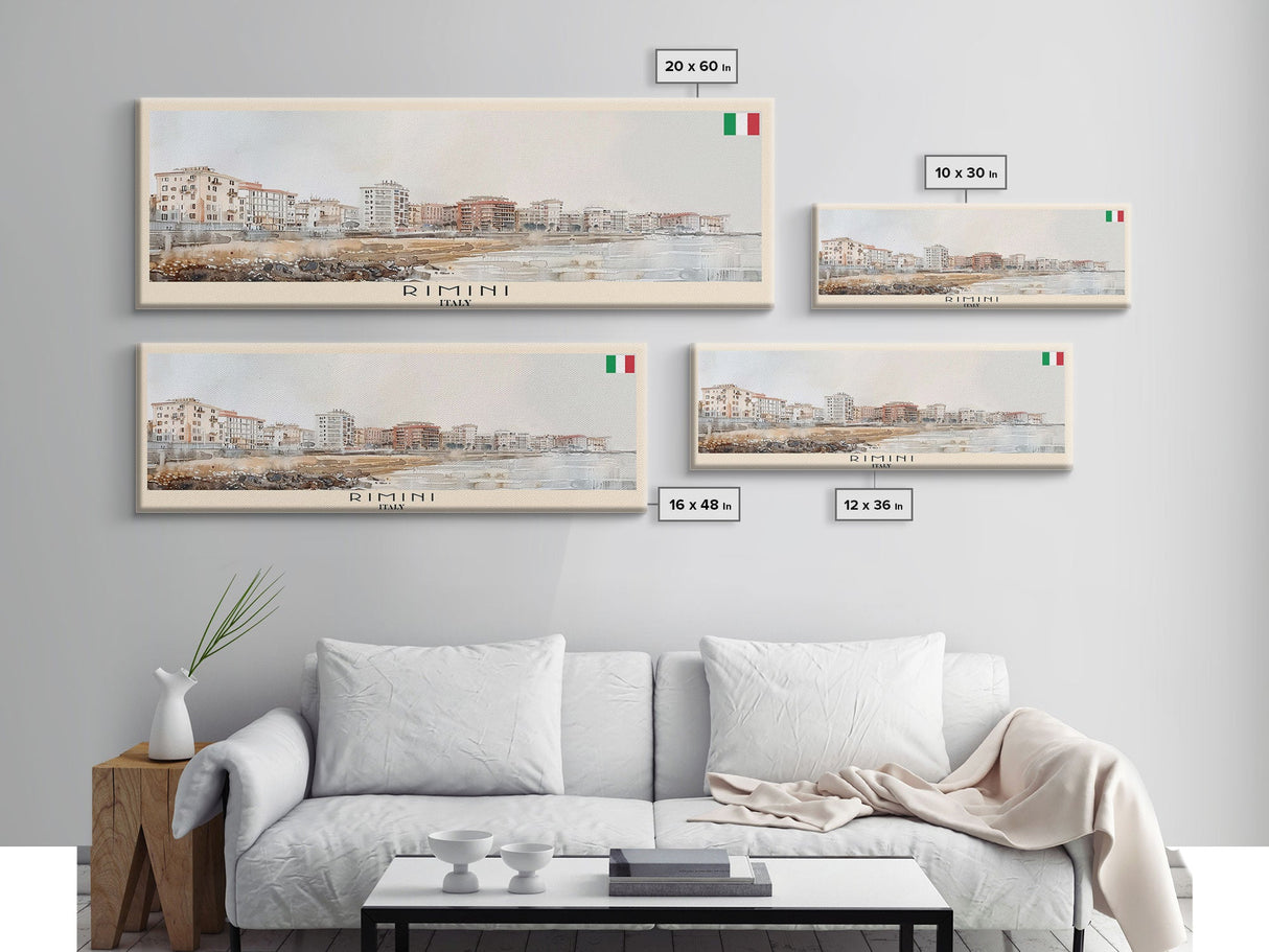 Rimini Italy Travel Art, City Art, Framed Canvas Print or Metal Wall Art, Europe Travel Poster, Panoramic Wall Art, Extra Wide Wall Art