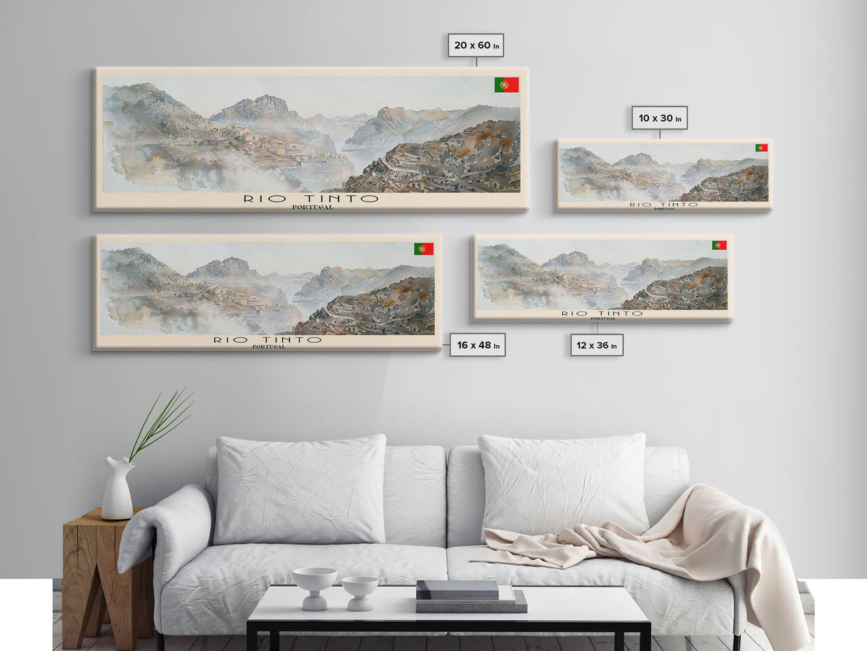 Rio Tinto Portugal Panoramic Travel Poster, Framed Canvas Print or Metal Wall Art, Travel Art, Home Decor, Panoramic Painting, Midcentury Art