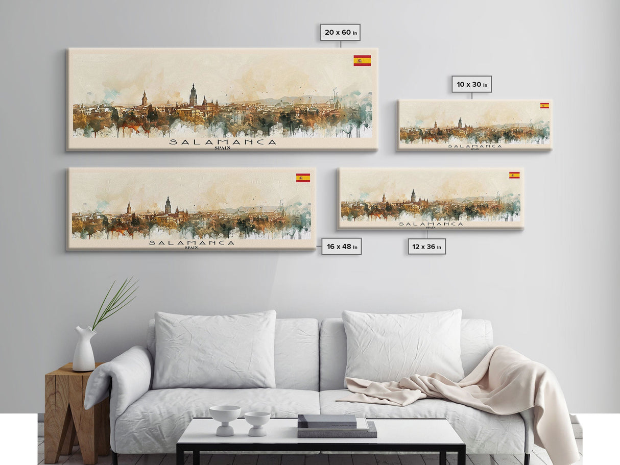 Salamanca Spain Travel Print Wall Art, Panoramic City Art, Travel Art, Wall Decor, Vacation Gift, Framed Canvas Print Or Metal Art