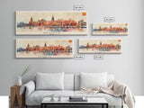 Seville Spain Panoramic Travel Poster, Framed Canvas Print or Metal Wall Art, Travel Art, Home Decor, Panoramic Painting, Midcentury Art