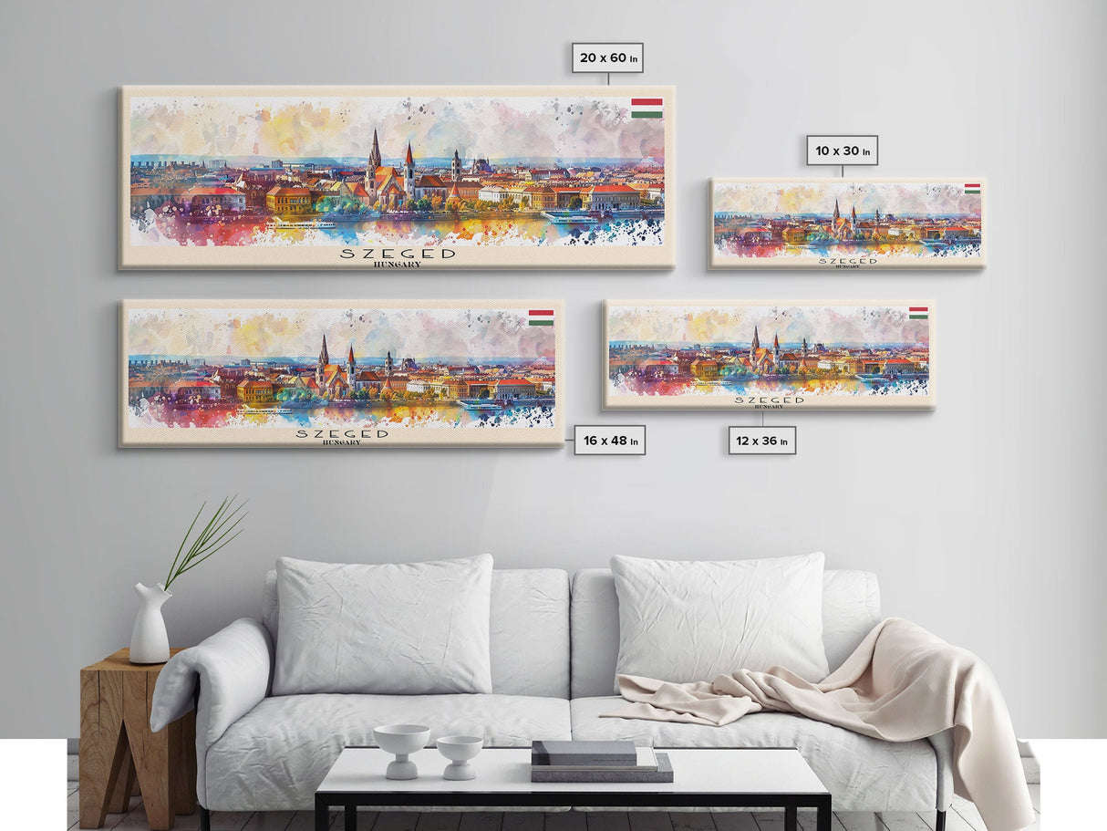 Szeged Hungary Travel Art, City Art, Framed Canvas Print or Metal Wall Art, Europe Travel Poster, Panoramic Wall Art, Extra Wide Wall Art