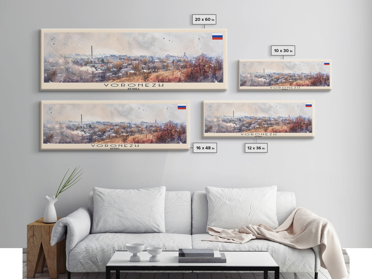 Voronezh Russia Panoramic Travel Poster, Framed Canvas Print or Metal Wall Art, Travel Art, Home Decor, Panoramic Painting, Midcentury Art