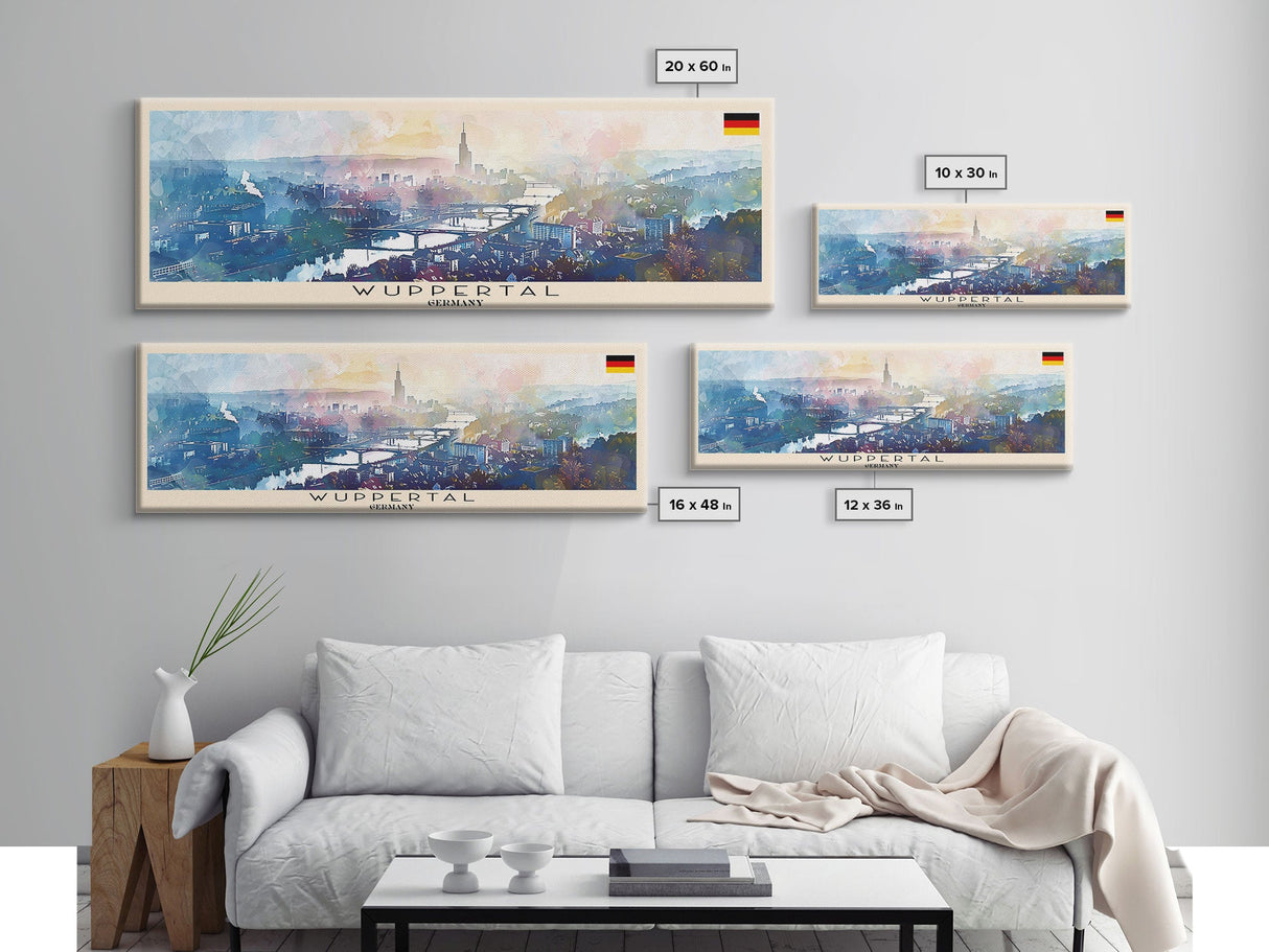 Wuppertal Germany Travel Art, City Art, Framed Canvas Print or Metal Wall Art, Europe Travel Poster, Panoramic Wall Art, Extra Wide Wall Art